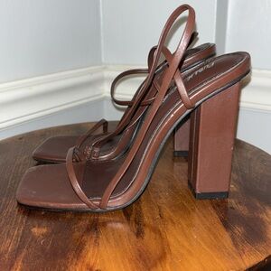 🤎 Public Desire ‘Haley’ Barely There Block Heel Sandals in Chocolate 🤎
